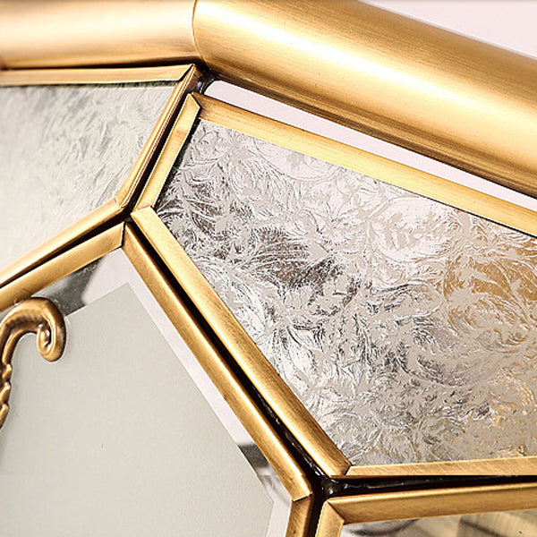 Plafonnier de luxe colonial en cuivre avec abat-jour en verre à motifs