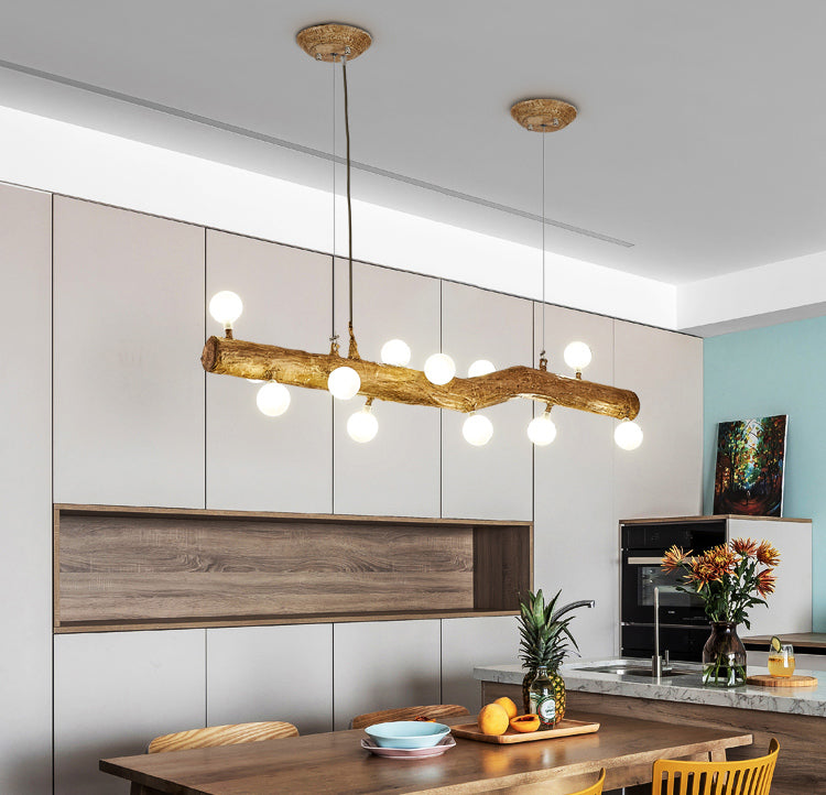 Modern Globe Island Light Fixture Glass Island Ceiling Light in Brown Finish