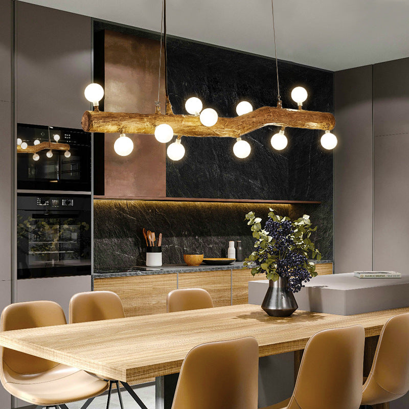 Modern Globe Island Light Fixture Glass Island Ceiling Light in Brown Finish