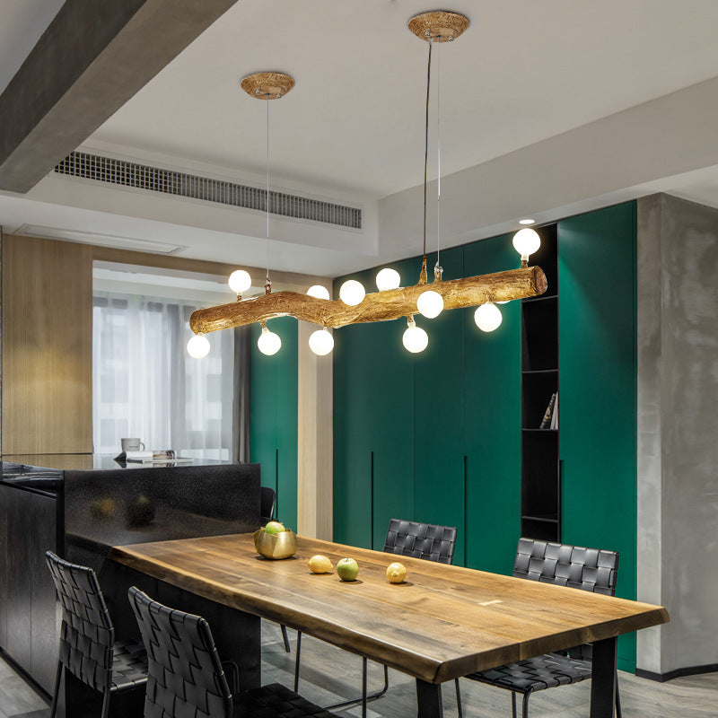 Modern Globe Island Light Fixture Glass Island Ceiling Light in Brown Finish