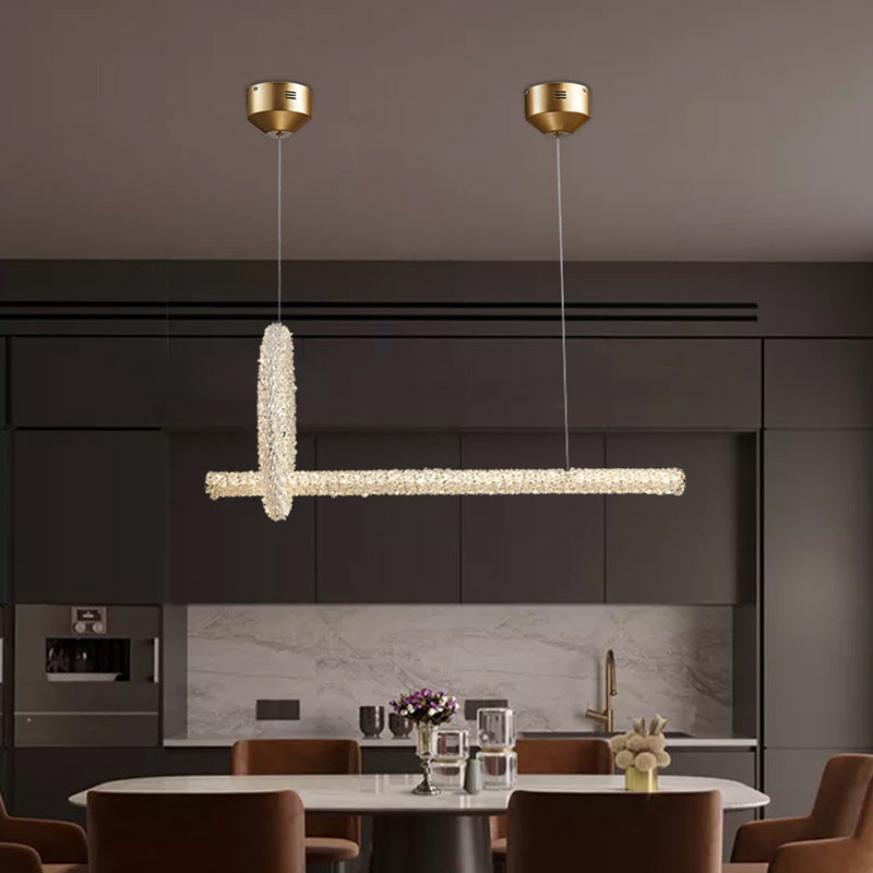 Linear Island Light Modern Crystal 2 Light Island Ceiling Light in Gold
