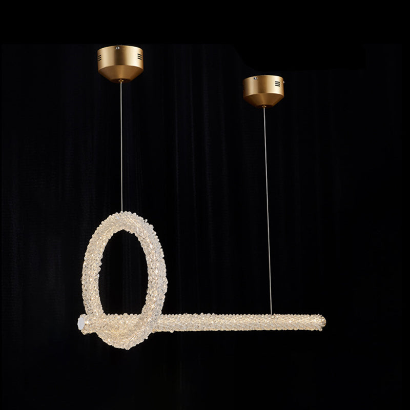 Linear Island Light Modern Crystal 2 Light Island Ceiling Light in Gold