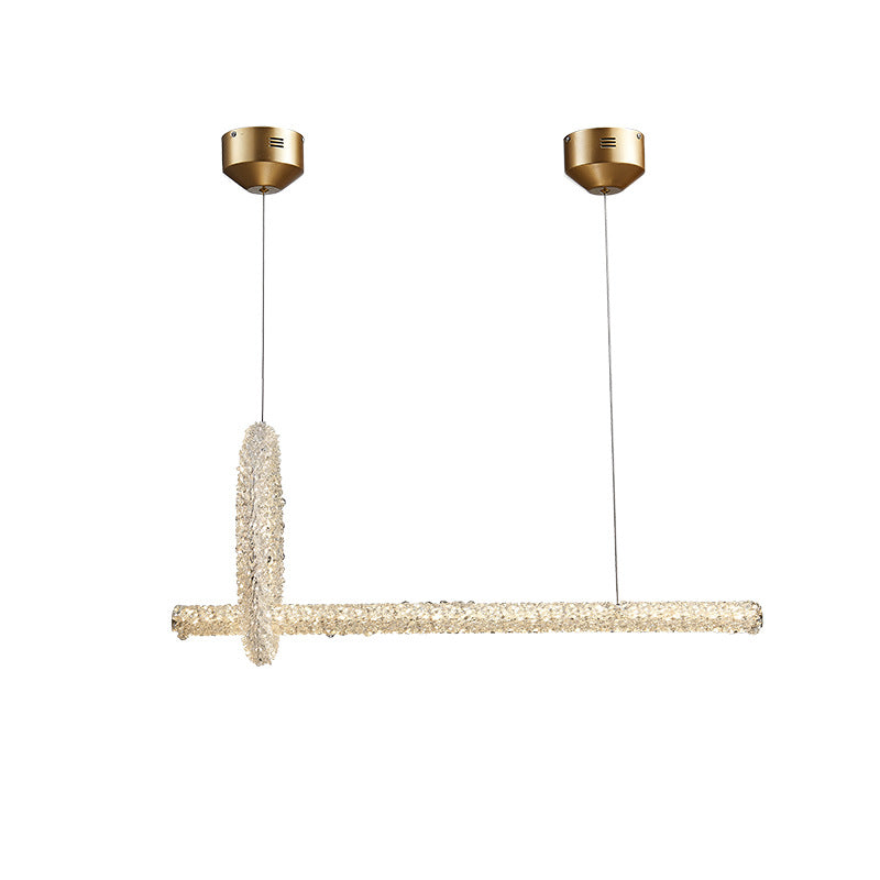 Linear Island Light Modern Crystal 2 Light Island Ceiling Light in Gold