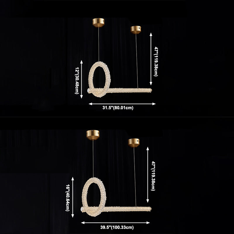 Linear Island Light Modern Crystal 2 Light Island Ceiling Light in Gold