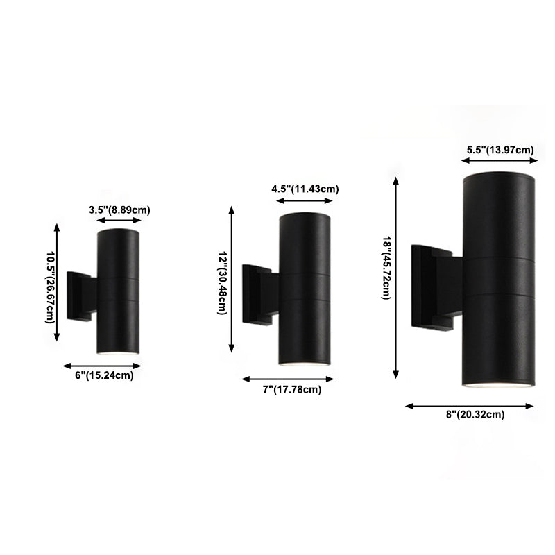 Mi-cylindre l'éclairage mural moderne métal métal 2 lumières lampe applicable en noir