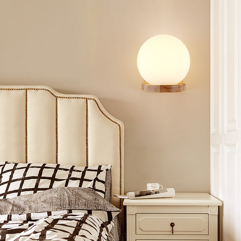 1 Light Globe Wall Sconce Lighting Modernwood Sconce Lighttures en marron