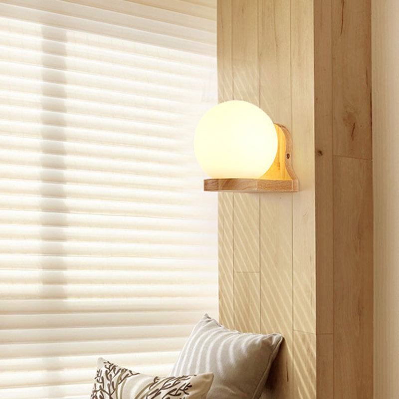 1 Light Globe Wall Sconce Lighting Modernwood Sconce Lighttures en marron