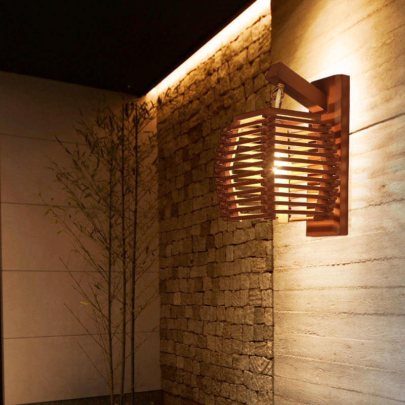 Barrel Sconce Lights Modern Wood 1 Light Wall Sconce Lighting in Brown