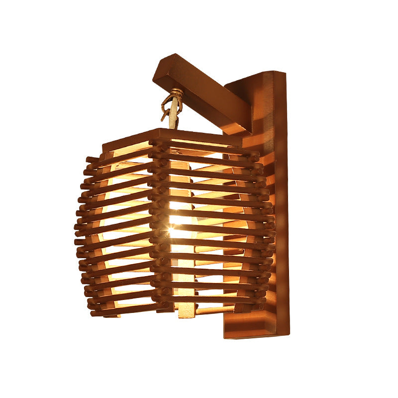 Barrel Sconce Lights Modern Wood 1 Light Wall Sconce Lighting in Brown