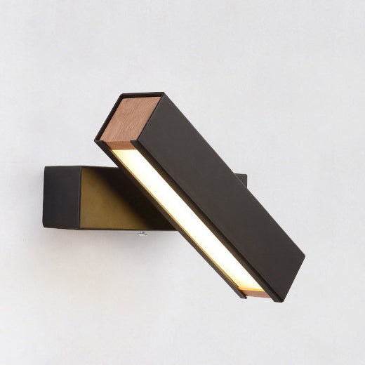 Wooden Rectangular LED Wall Lamp in Modern Simplicity Iron Rotatable Wall Sconce with Acrylic Shade