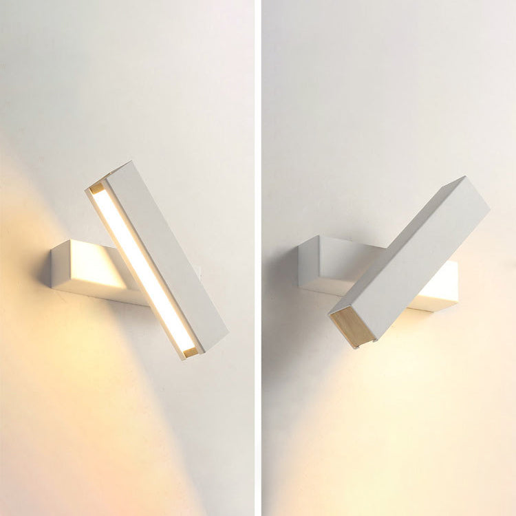 Wooden Rectangular LED Wall Lamp in Modern Simplicity Iron Rotatable Wall Sconce with Acrylic Shade