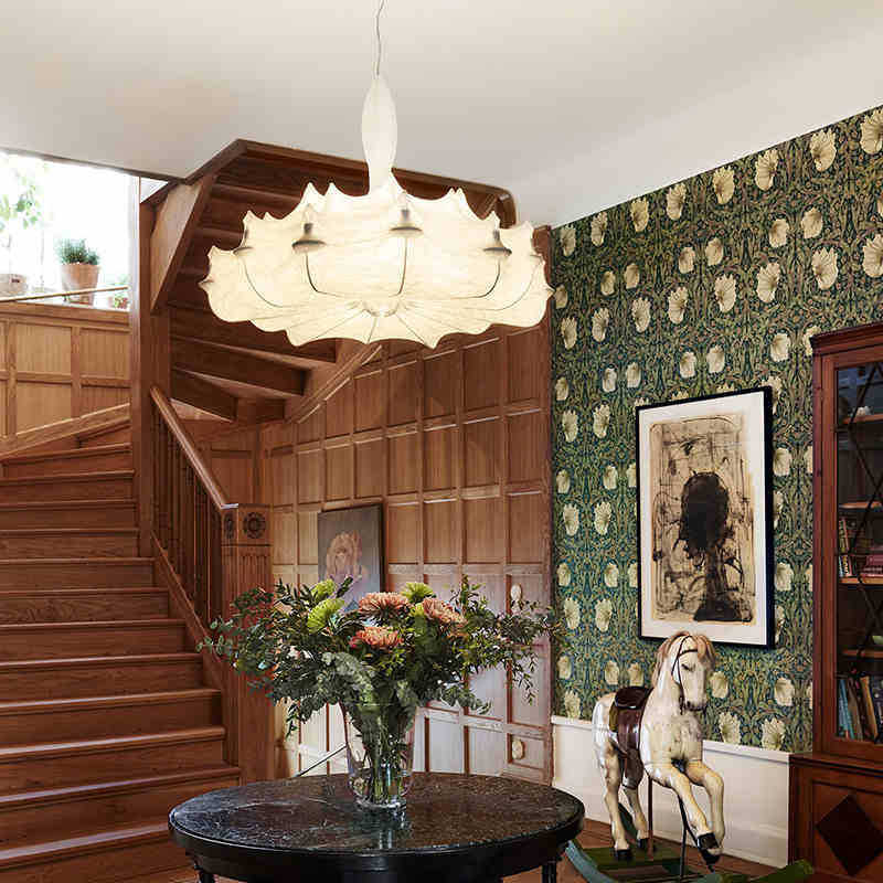 Silk White Pendant Light in Modern Luxury Style Wrought Iron Drum Hanging Lamp for Interior Spaces