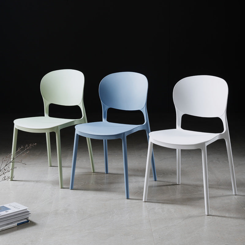 Silla de comedor de plástico cuadrada moderna con parte trasera abierta, sillas sin brazos laterales