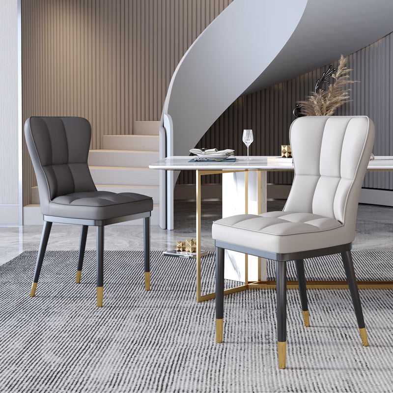Silla lateral casera escandinava Silla de comedor tapizada de metal con respaldo sólido