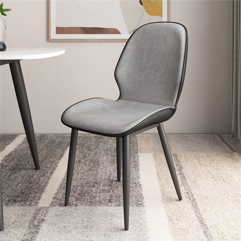 Silla lateral casera escandinava Silla de comedor tapizada de metal con respaldo sólido