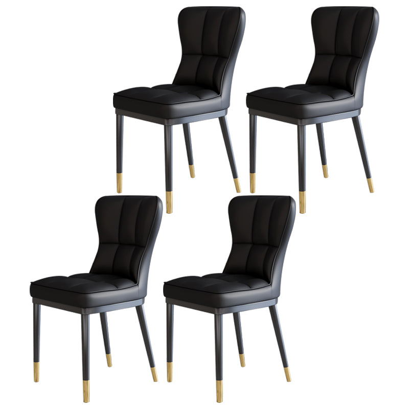 Silla lateral casera escandinava Silla de comedor tapizada de metal con respaldo sólido