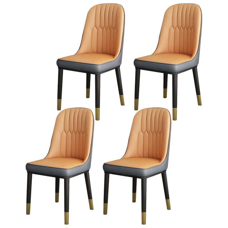 Silla lateral casera escandinava Silla de comedor tapizada de metal con respaldo sólido