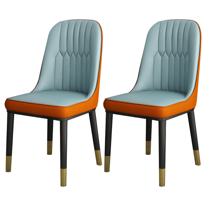 Silla lateral casera escandinava Silla de comedor tapizada de metal con respaldo sólido