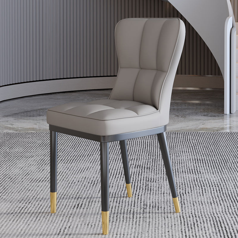 Silla lateral casera escandinava Silla de comedor tapizada de metal con respaldo sólido