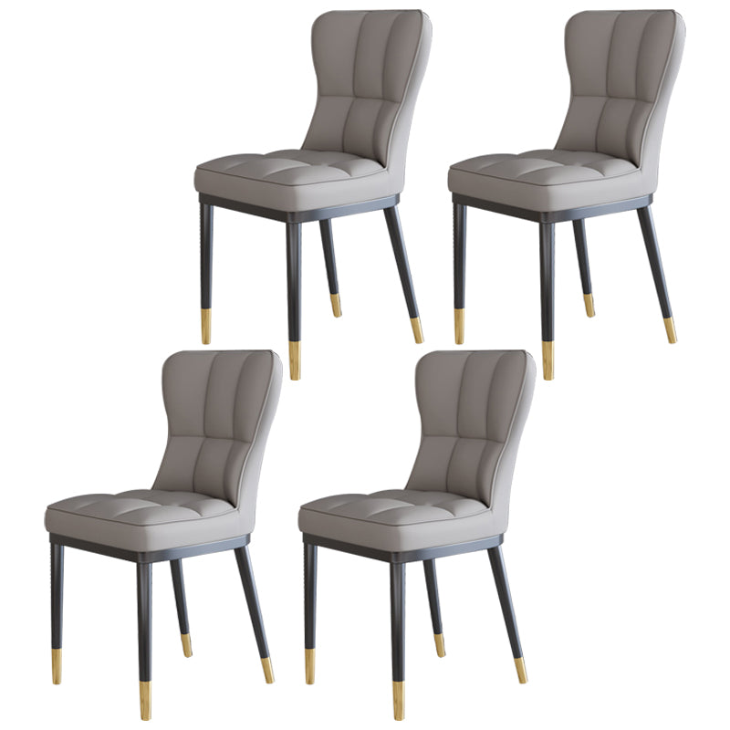 Silla lateral casera escandinava Silla de comedor tapizada de metal con respaldo sólido