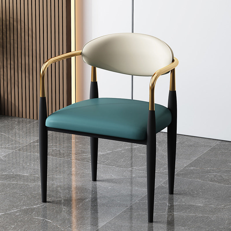 Chaise de salle à manger simple rembourrée en métal, fauteuil scandinave à dossier ouvert