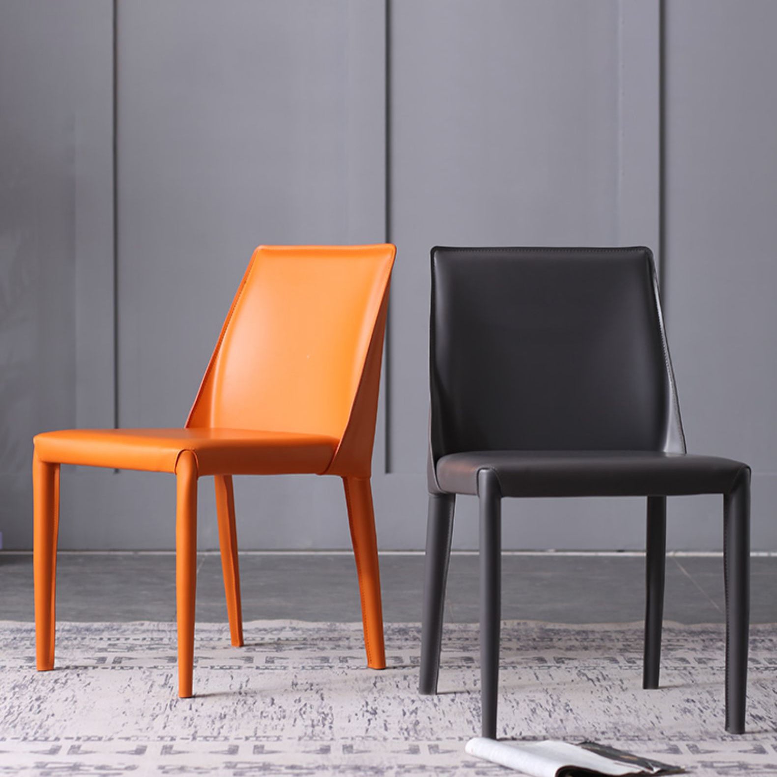 Silla de estudio estilo diseñador, silla de comedor Parsons de cuero con acabado mate (juego de 2)