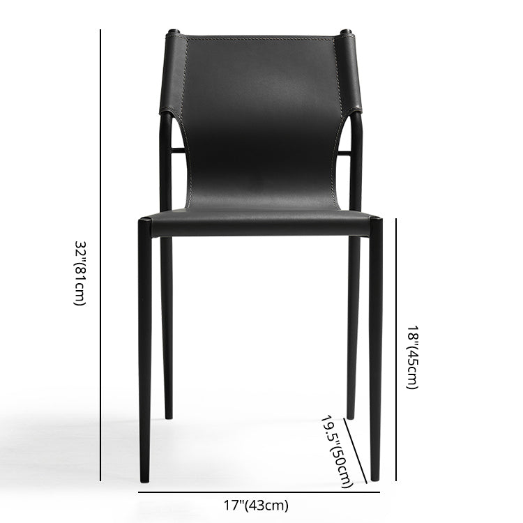 Silla auxiliar de comedor de cuero contemporánea con acabado mate y respaldo sólido (juego de 2)