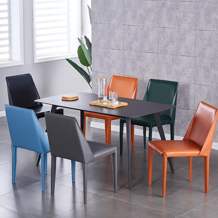 Silla de restaurante de cuero estilo diseñador, acabado mate, silla de comedor Parsons (juego de 2)