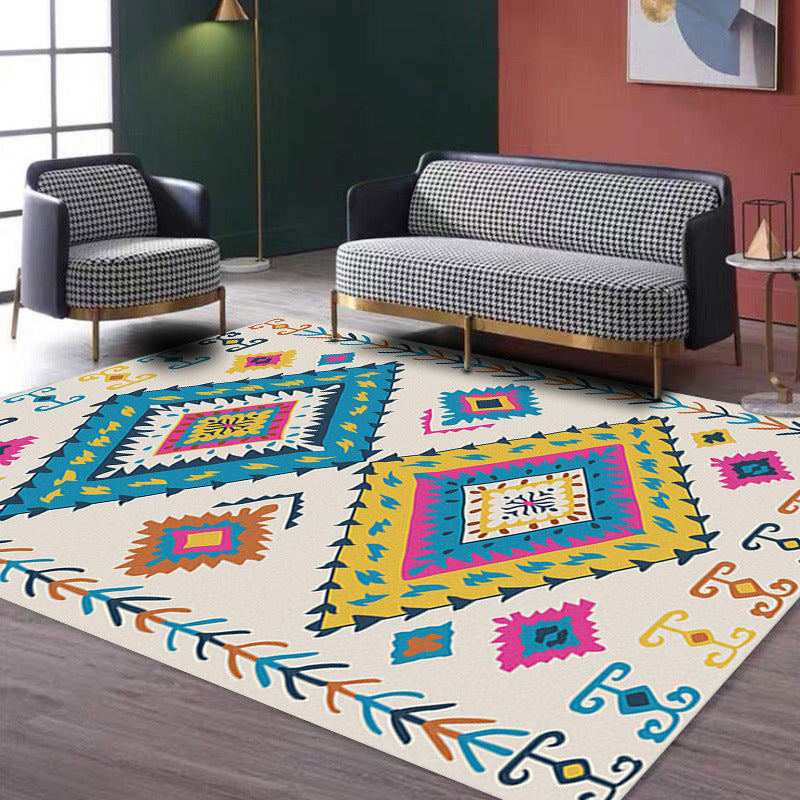 Multicolor Boho-Chic Area Carpet Polyester Tribal Pattern Washable Area Rug Carpet for Living Room