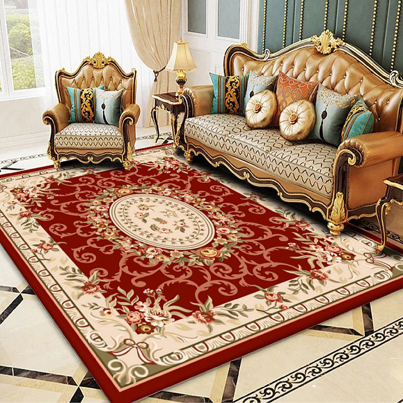 Red Graphic Rug Blending Contemporary Rug Washable Rug for Living Room