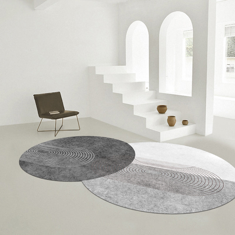 Grey Living Room Area Carpet Color Block Polyester Area Rug Non-Slip Backing Rug