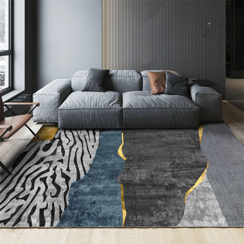 Black Modern Carpet Blended Graphic Carpet Washable Carpet for Home Decoration