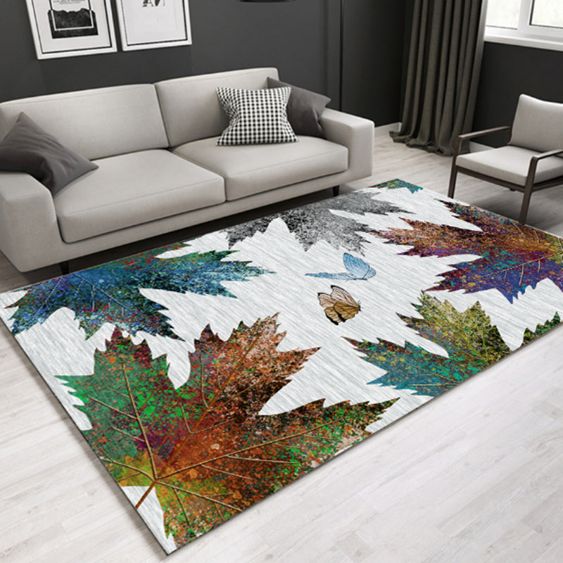 Gold Modern Rug Polyester Leaves Rug Non-Slip Backing Rug for Home Decor