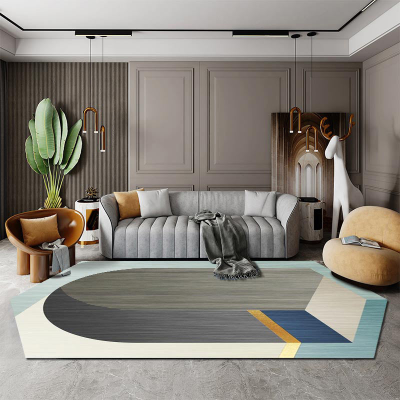 Contemporary Novelty Shape Rug Minimalist Contrast Panel Rug Polyester Carpet with Non-Slip Backing