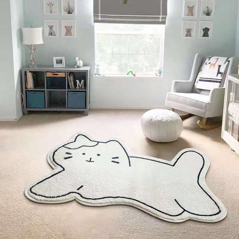 Beige Casual Carpet Polyester Rabbit Carpet Washable Carpet for Living Room