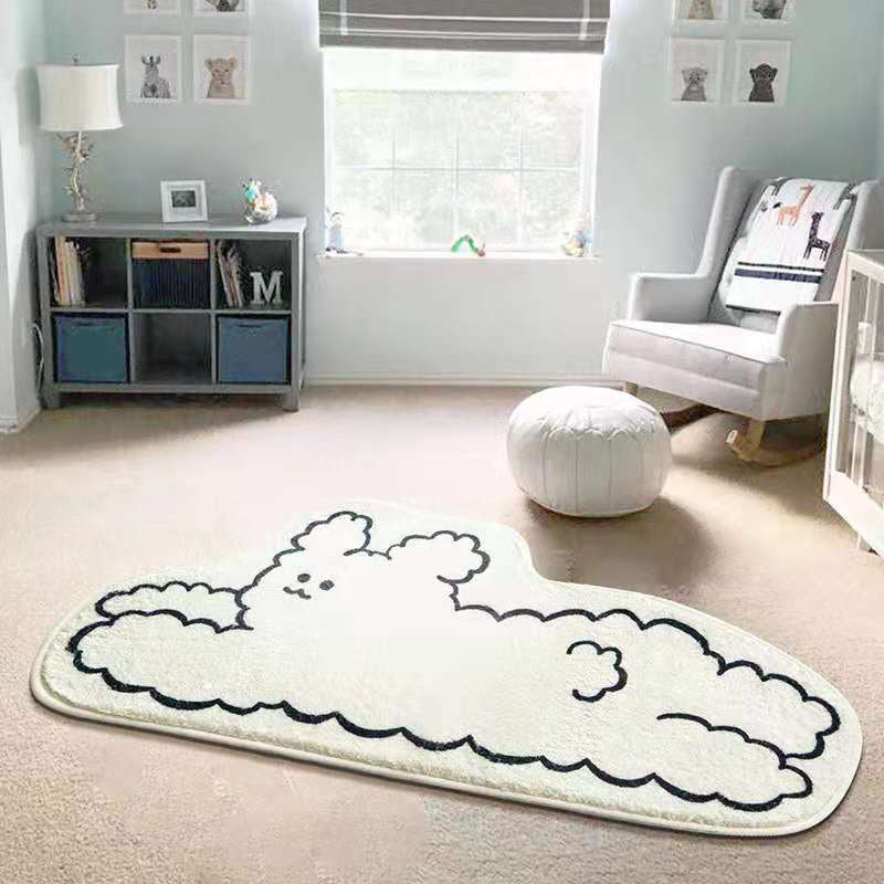 Beige Casual Carpet Polyester Rabbit Carpet Washable Carpet for Living Room