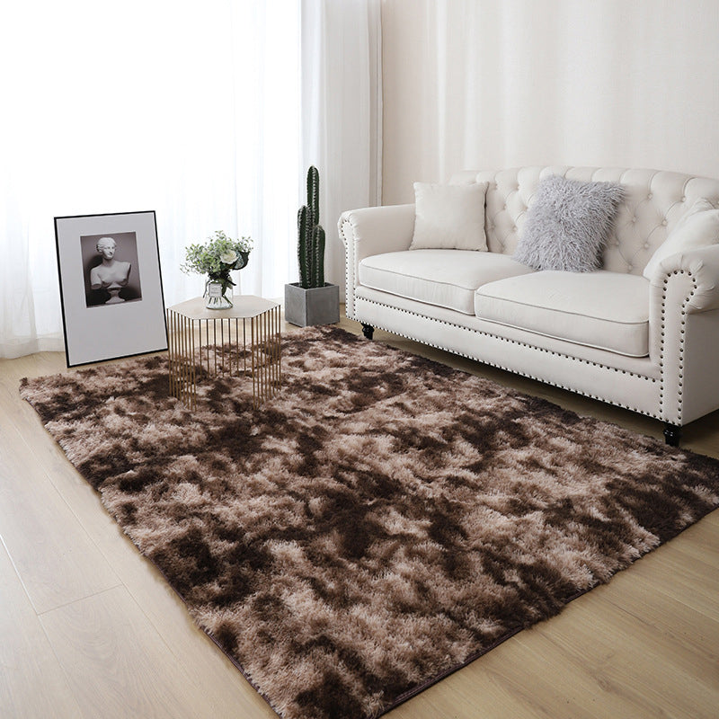 Dark Coffee Casual Rug Polyester Solid Color Rug Washable Rug for Living Room