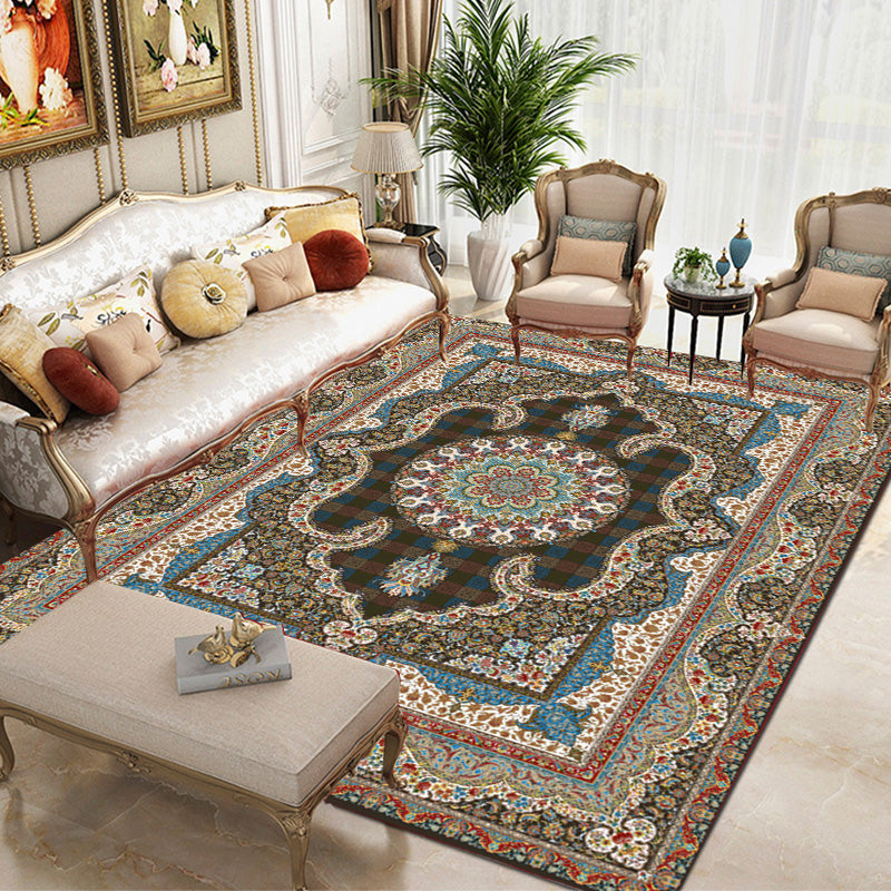 Blue Bohemian Rug Blending Graphic Rug Washable Indoor Rug for Living Room
