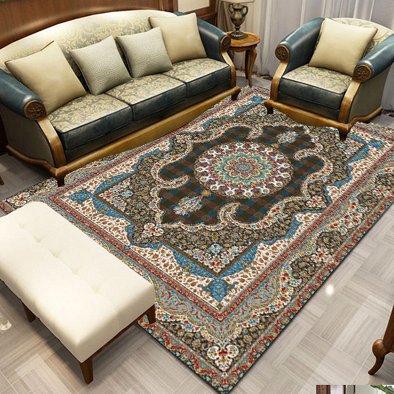 Blue Bohemian Rug Blending Graphic Rug Washable Indoor Rug for Living Room