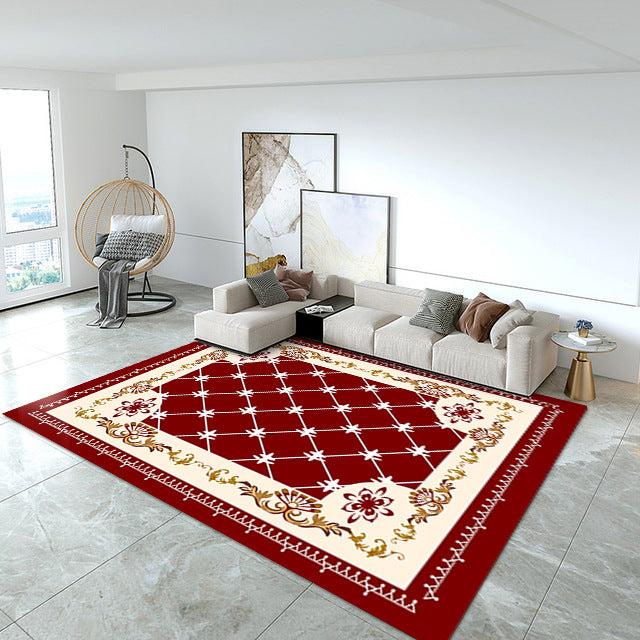 Blue European Carpet Medallion Print Polyester Area Rug Stain Resistant Rug for Home Decor