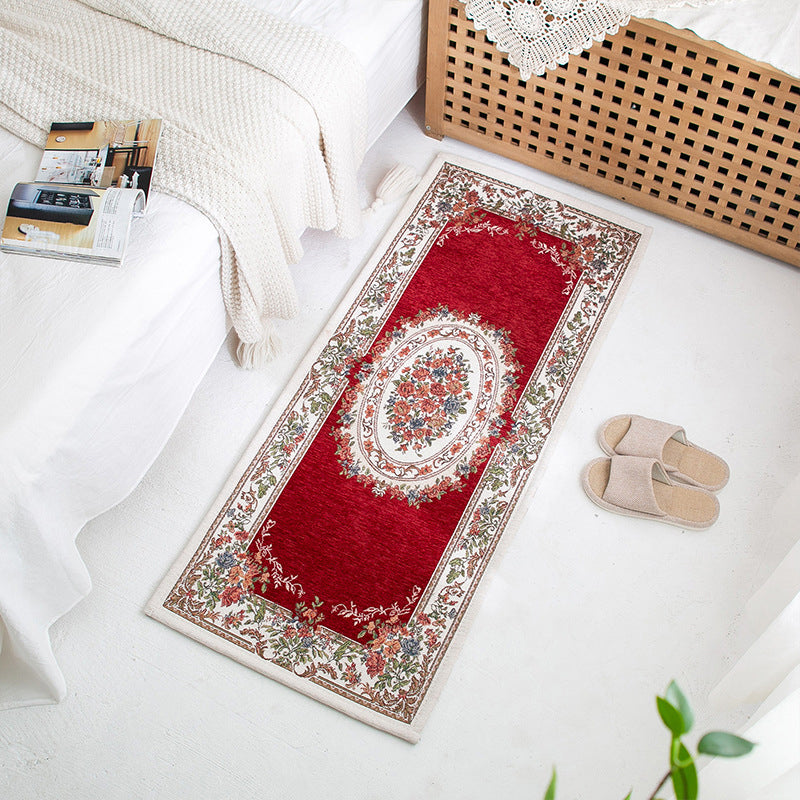 Apricot Medallion Pattern Rug European Polyester Area Rug Non-Slip Backing Carpet for Bedroom