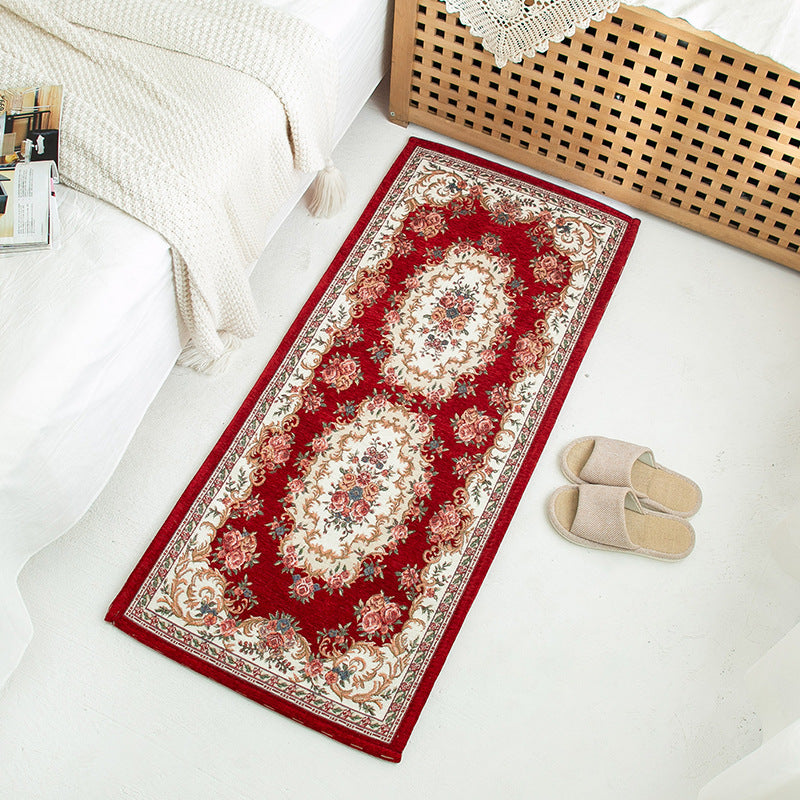 Apricot Medallion Pattern Rug European Polyester Area Rug Non-Slip Backing Carpet for Bedroom