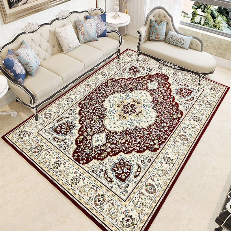 Dark Brown Rug Polyester Graphic Rug Non-Slip Backing Rug for Living Room