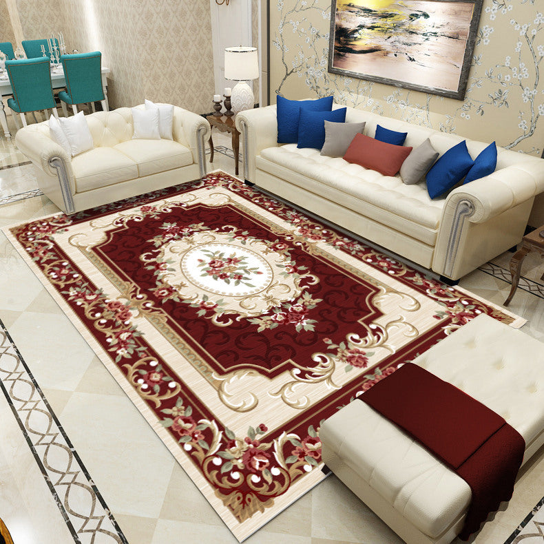 European Living Room Area Carpet Floral Pattern Polyester Area Rug Anti-Slip Easy Care Rug