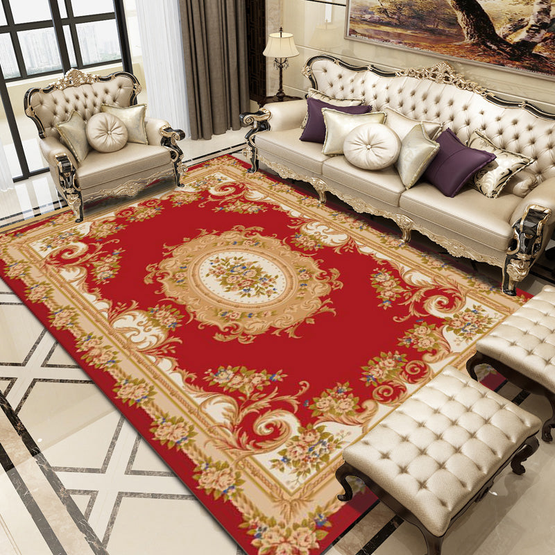 Red Luxury Carpet Polyester Graphic Carpet Washable Carpet for Home Decoration