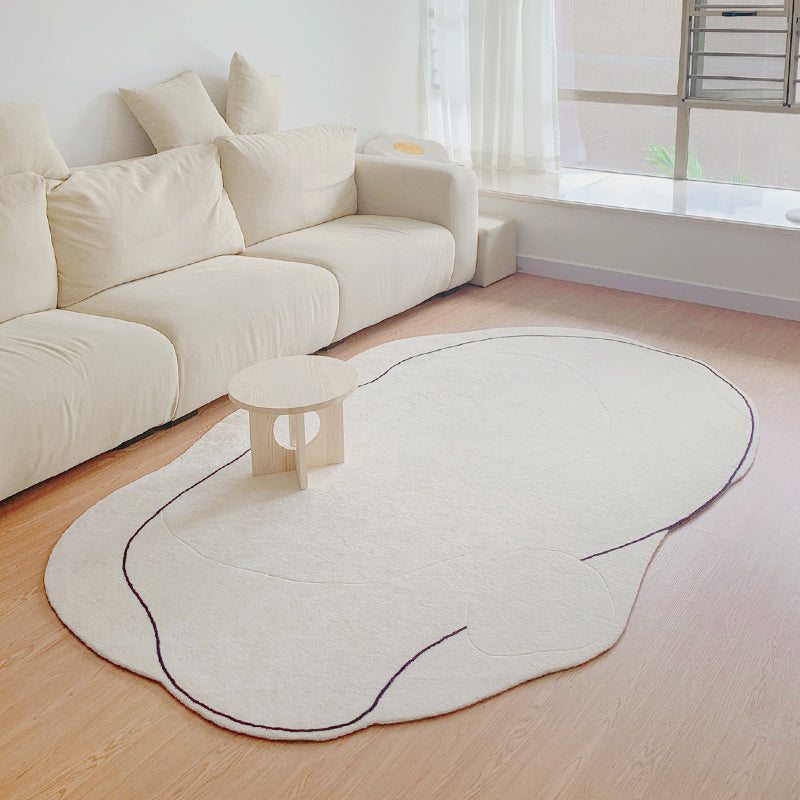 Stylish White Area Rug Line Pattern Polyester Area Carpet Non-Slip Backing Rug for Home Decor