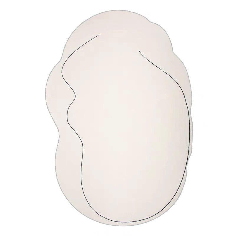 Stylish White Area Rug Line Pattern Polyester Area Carpet Non-Slip Backing Rug for Home Decor