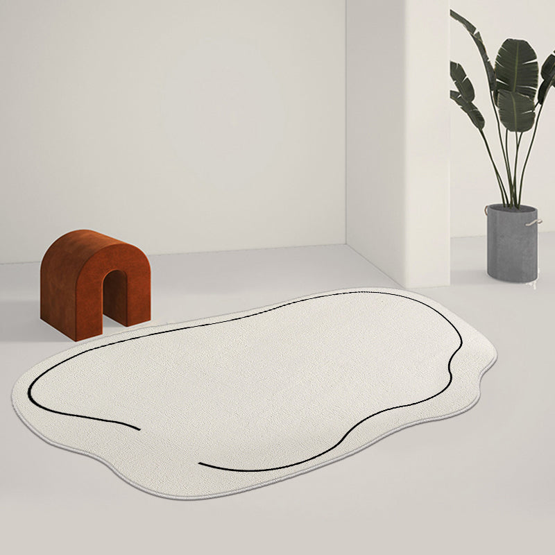 Stylish White Area Rug Line Pattern Polyester Area Carpet Non-Slip Backing Rug for Home Decor