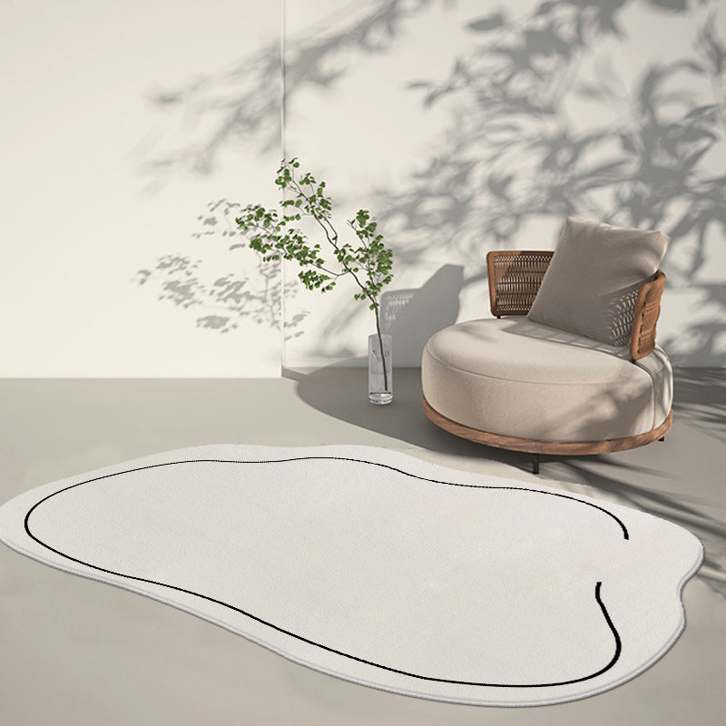 Stylish White Area Rug Line Pattern Polyester Area Carpet Non-Slip Backing Rug for Home Decor