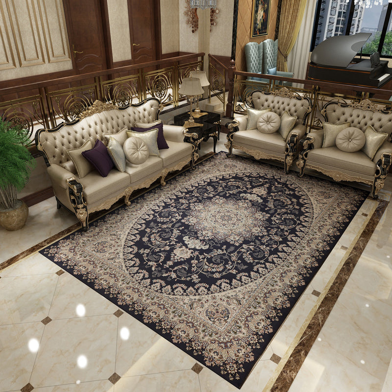 Vintage Medallion Pattern Carpet Polyester Area Carpet Non-Slip Backing Rug for Home Decoration